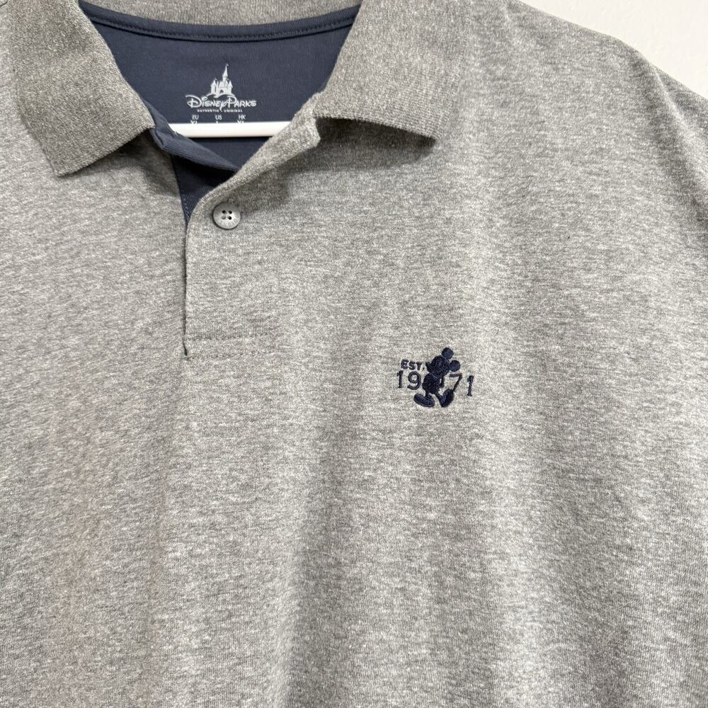 Disney Parks Gray Short Sleeve Mickey Mouse Polo Shirt Relaxed Fit- Men's Size L